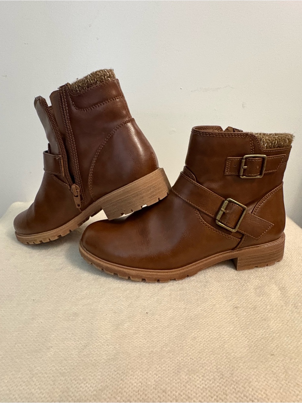 Women's Brown Leather Ankle Boots with Buckle Strap. Size 4. - Picture 4 of 9